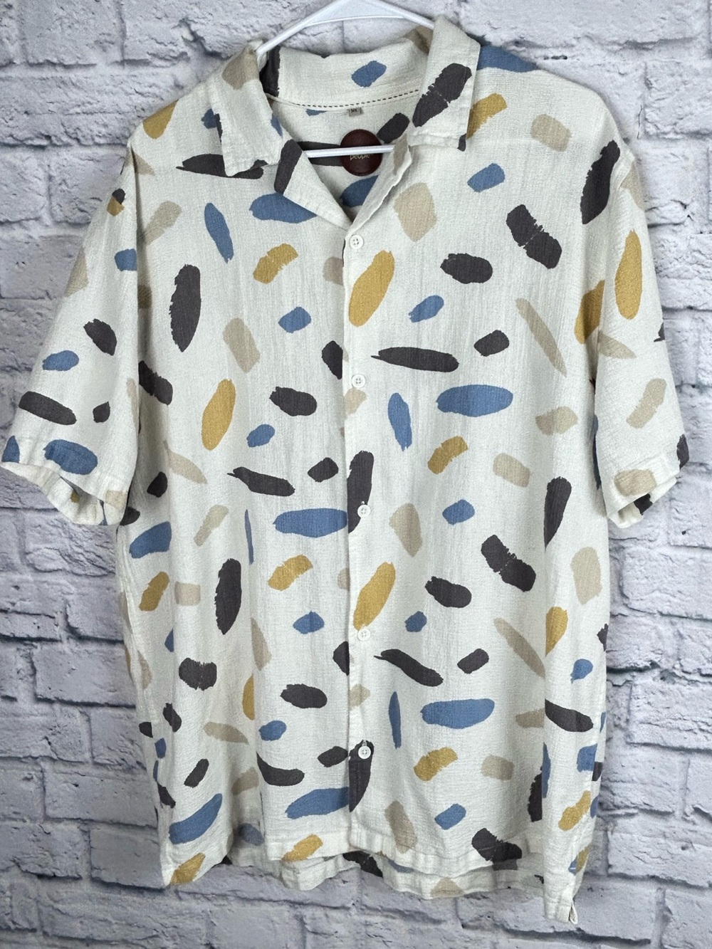 Common People Shirt XL Abstract Print Button Up Cotton Camp Shirt Casual